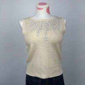 Escada Embroidered Cream Sleeveless Sweater